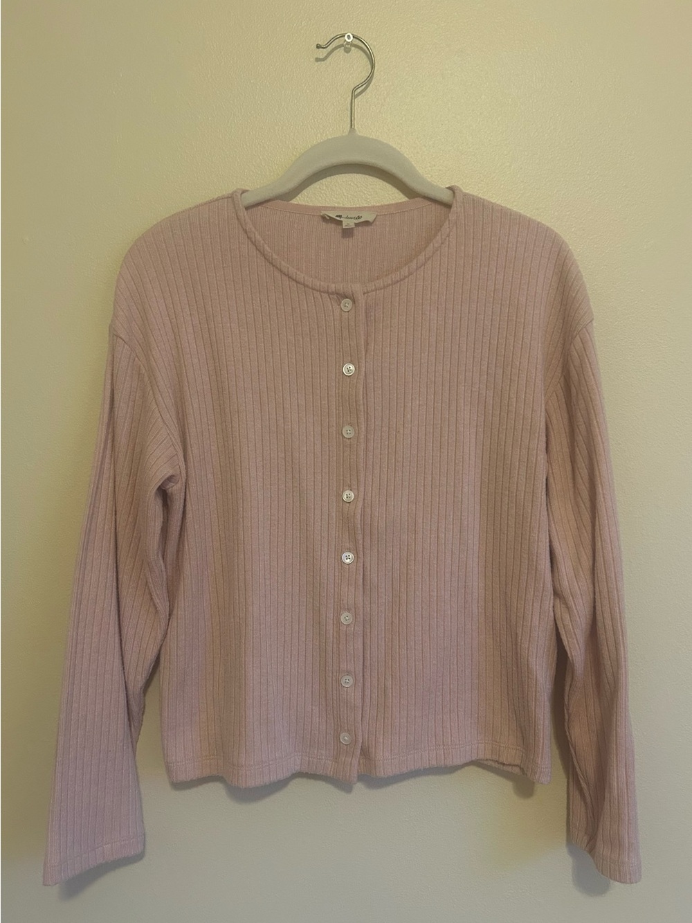 Madewell Ribbed Button-Front Pink Women's Cardigan